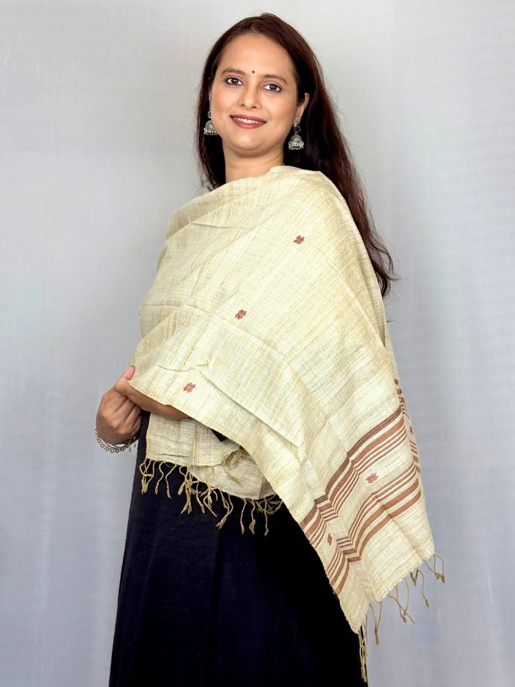 Earth Whisper – Handwoven Soft Brown Natural Dyed Eri Silk Dupatta from Assam